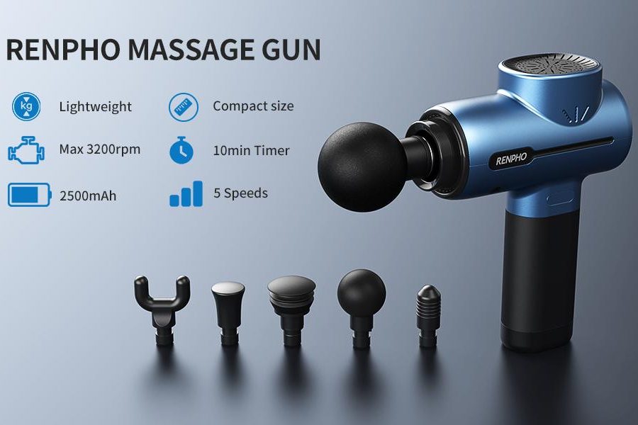 Présentation du pistolet de massage RENPHO Actif avec ses accessoires inclus